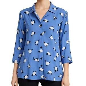 Serengeti Womens Sz Medium Blue Siamese Cat Blouse Shirt Top Cat Lover Pets